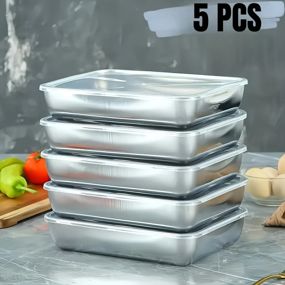 Glass Meal Prep Container - 5-Piece Stainless Steel Food Storage Containers,
