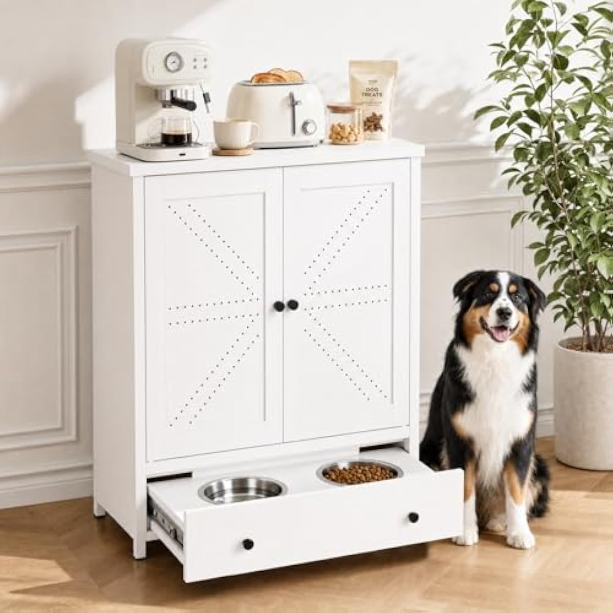 Food Storage For Dog - Metal Pet Feeding Station with Pull-Out