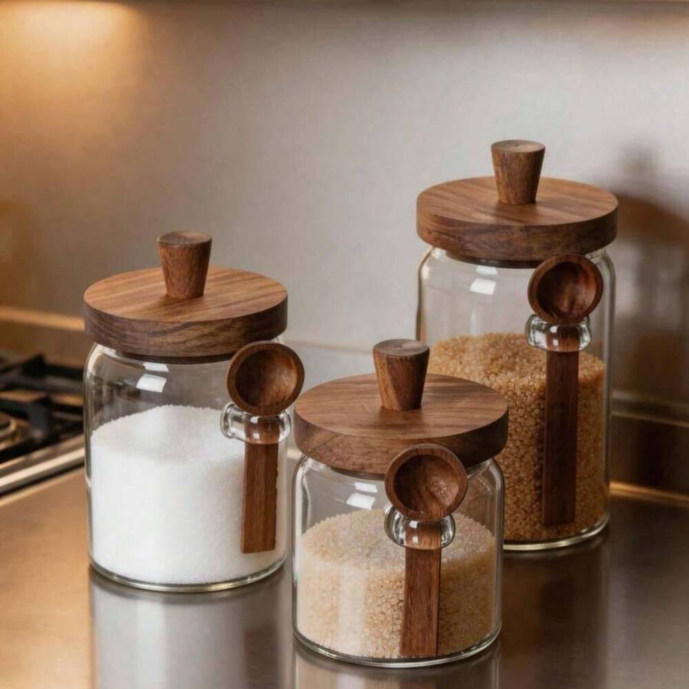 3Pcs Set Clear Glass Jars with - Food Storage Glass Set review and price