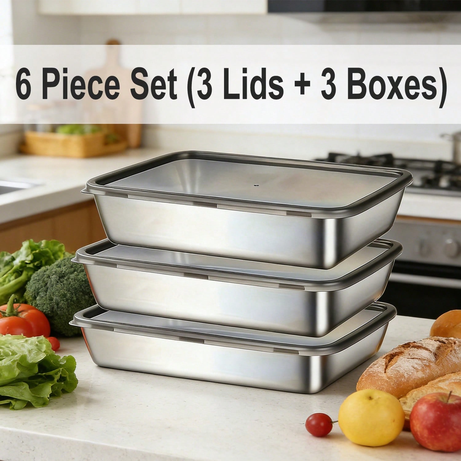6pcs(3 Boxes+ 3 Lids) Stainles - Set Food Storage review and price
