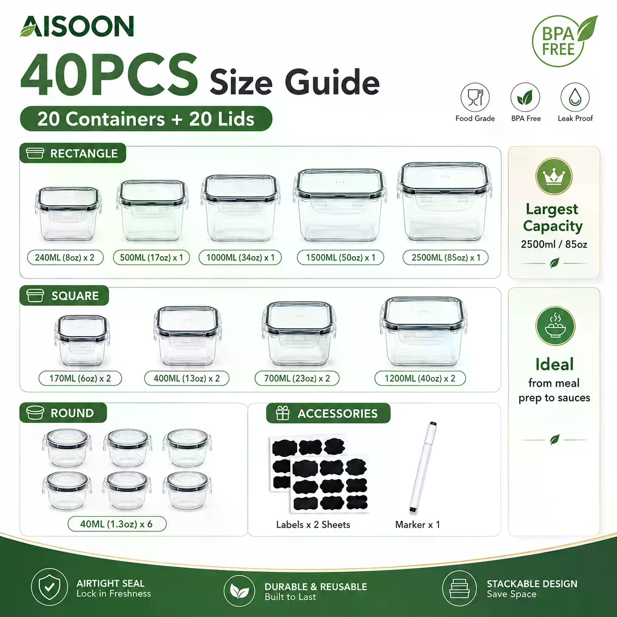 40 PCS Extra Large 85oz Silico - Set Food Storage review and price