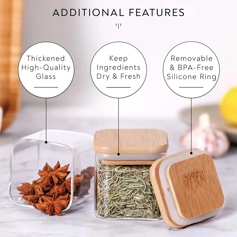 5oz Square Spice Jars with Bam - Food Storage Glass Set review and price