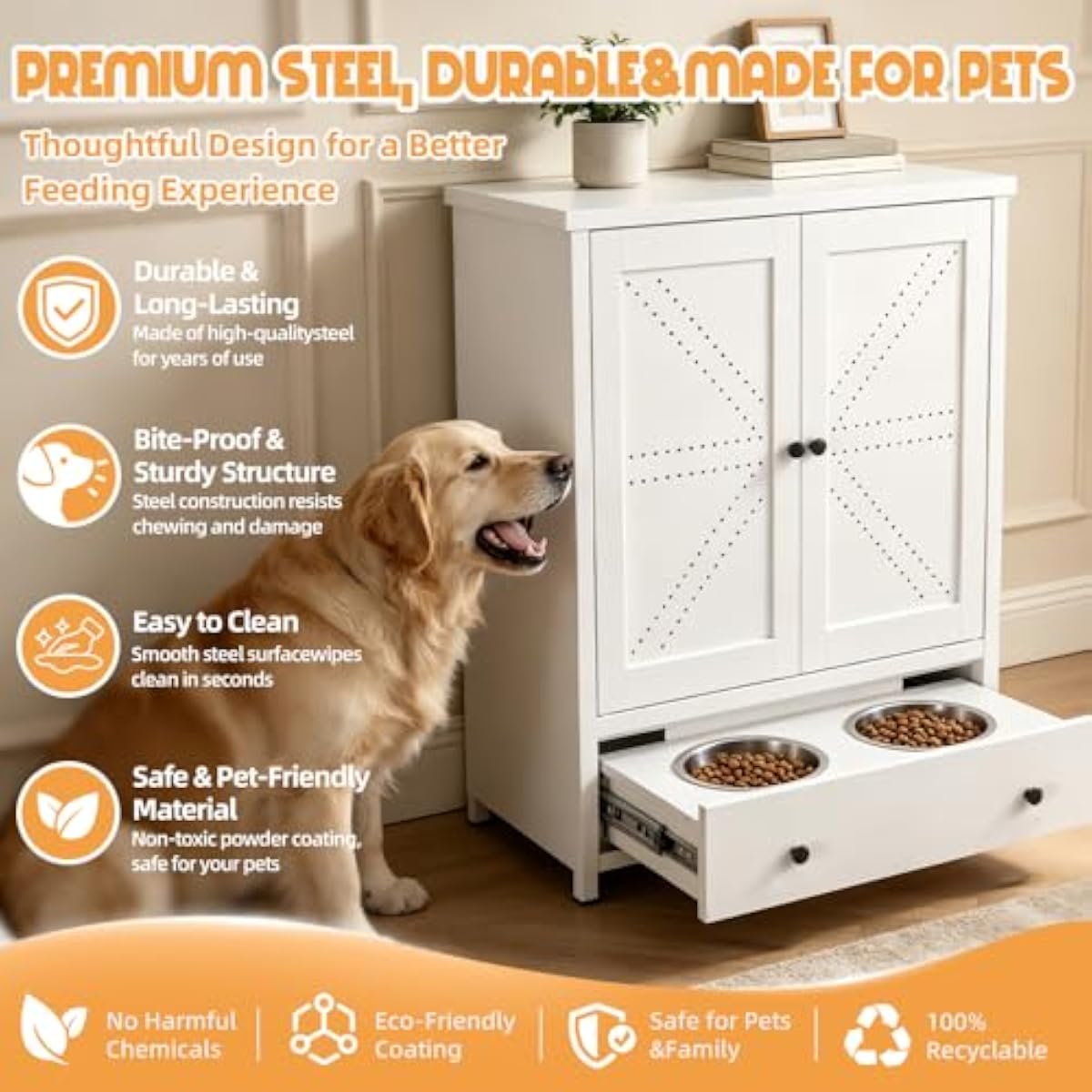 Metal Pet Feeding Station with - Food Storage For Dog review and price